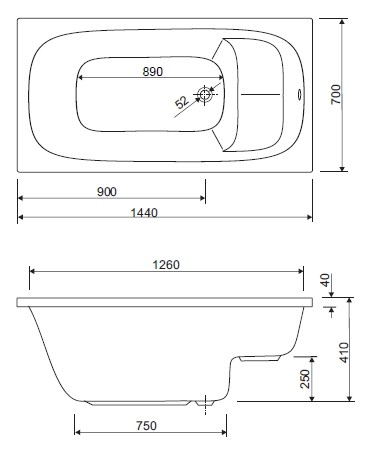 Sitzbadewanne Modell Dobra 140