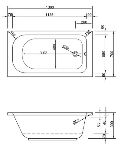 Badewanne Modell Korana 130/70