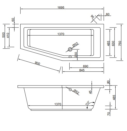 Badewanne Modell Lupor Kato B rechts