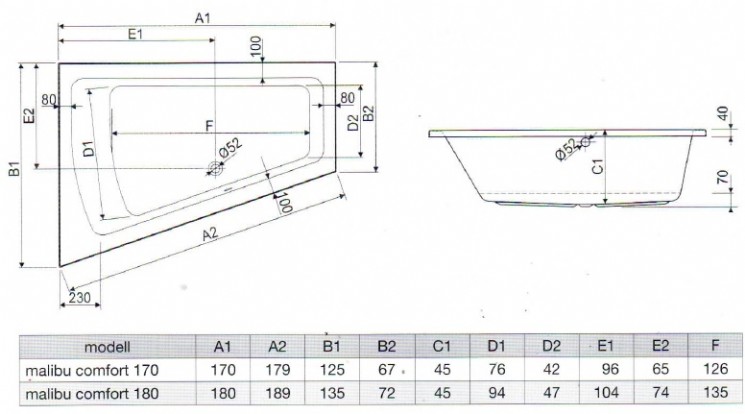 Raumsparwanne Modell Malibu Comfor Raumsparwanne Modell Malibu Comfor