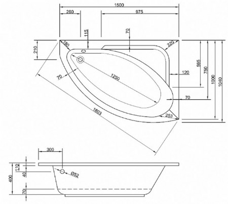 Badewanne Modell Milano rechts
