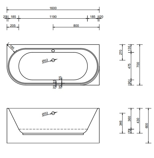 Badewanne Modell Salm V rechts 160/70 mit Sch�rze